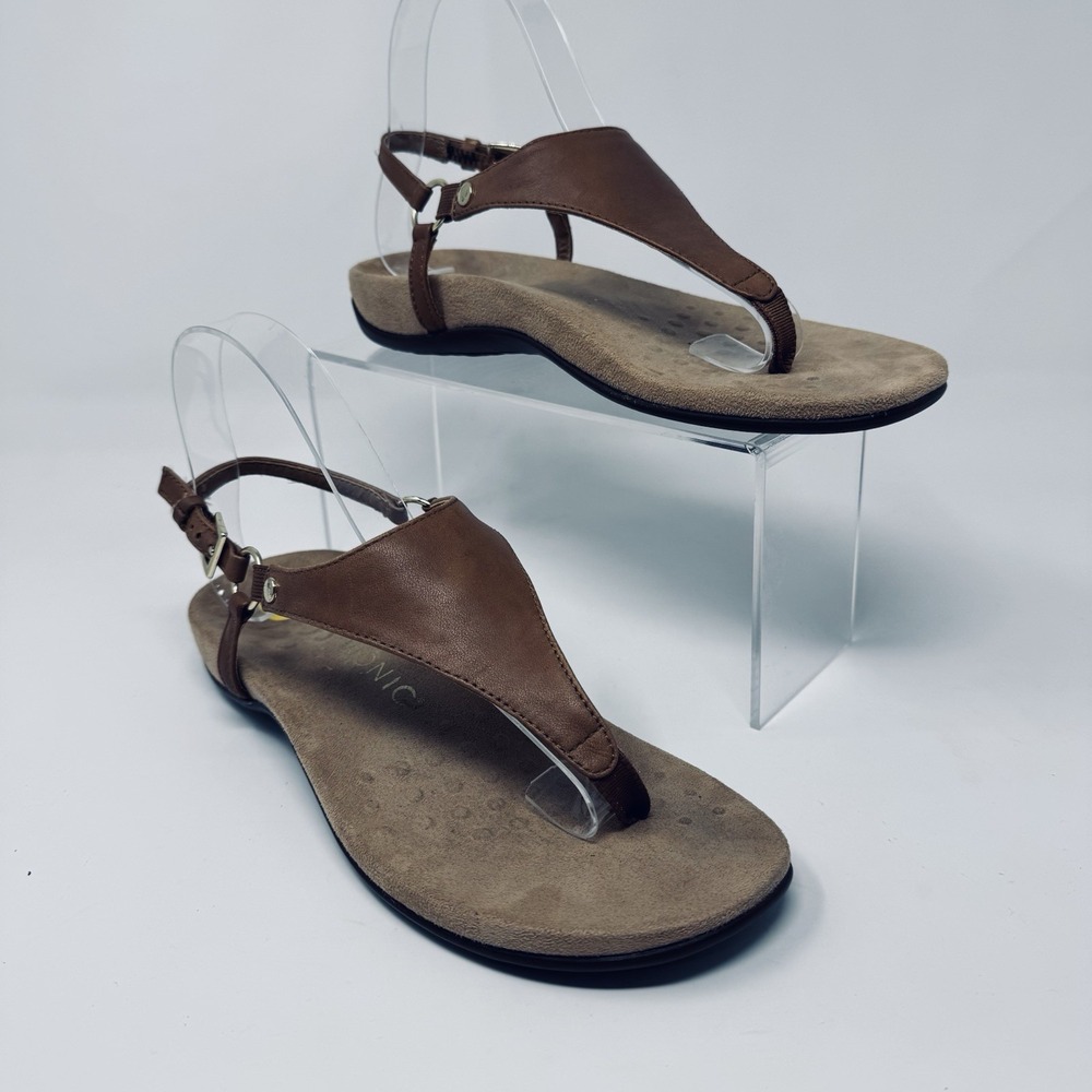 Vionic Sandals Women‎ 7 Brown Leather Thong Slingback Orthopedic Comfort Casual